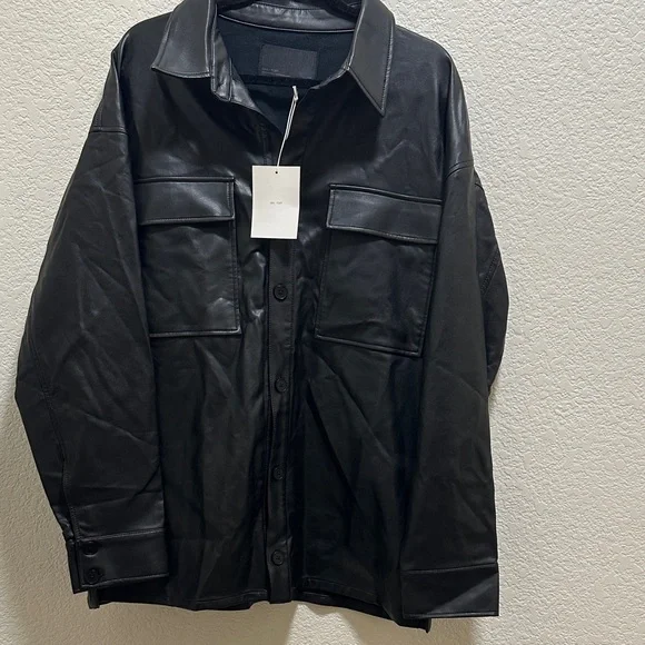 OAK + FORT Black Shirt Jacket - Picture 2 of 7